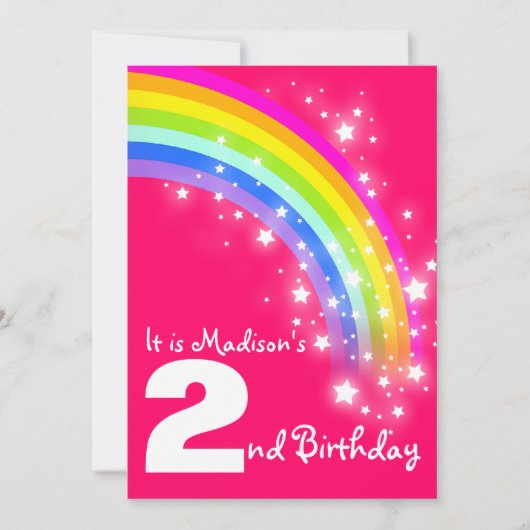 Kinder paarse regenboog 2e verjaardag uitnodiging (Voorkant)