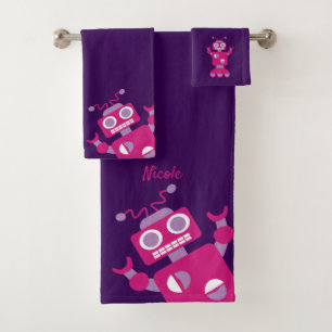 Kinder Paarse robot persoonlijke finale Bad Handdoek