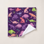 Kinder Paarse roze Waterverf Dinosaur Patroon Bad Handdoek (Wasdoekje)