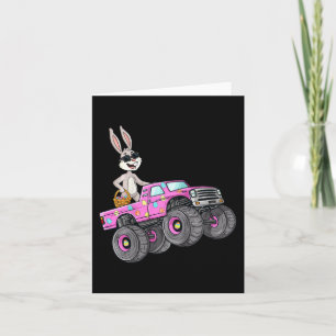 Kinder Paaskonijn Rijden Monster Truck Leuke Meisj Kaart