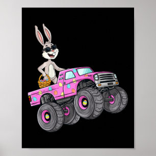 Kinder Paaskonijn Rijden Monster Truck Leuke Meisj Poster