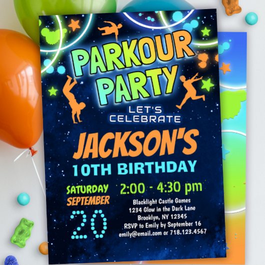 Kinder Parkour Verjaardagsfeestuitnodiging Kaart