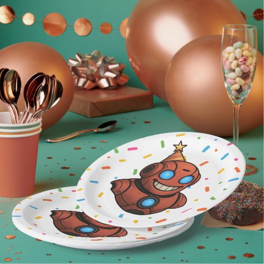 Kinder Partij Bord – Schattigee Rode Robot met Par (Multi)