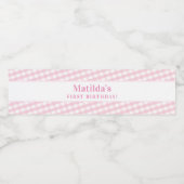 KINDER PARTIJ gingham patroon meisje bleek roze Waterfles Etiket (Enkel label)