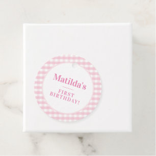 KINDER PARTIJ gingham patroon roze Bedankjes Labels