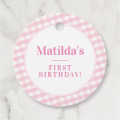 KINDER PARTIJ  gingham patroon roze Bedankjes Labels (Voorkant)