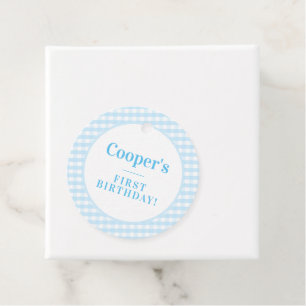 KINDER PARTIJ gingham patroonjongen blauw Napkin Bedankjes Labels