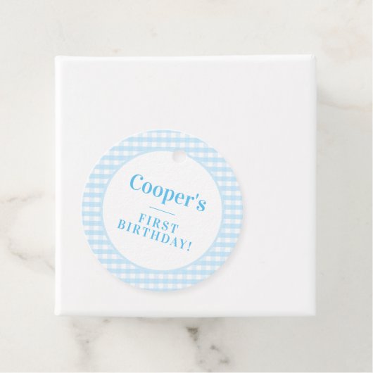 KINDER PARTIJ  gingham patroonjongen blauw Napkin Bedankjes Labels (In situ)
