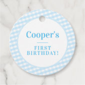 KINDER PARTIJ  gingham patroonjongen blauw Napkin Bedankjes Labels (Voorkant)