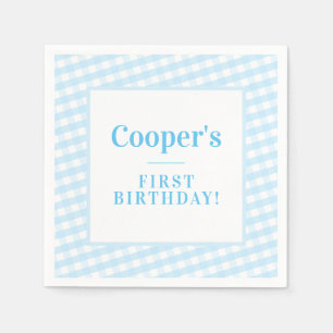 KINDER PARTIJ  gingham patroonjongen blauw Servet