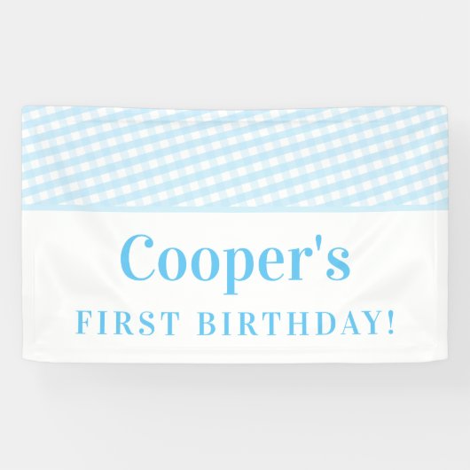 KINDER PARTIJ gingham patroonjongen bleek blauw Spandoek (Horizontaal)