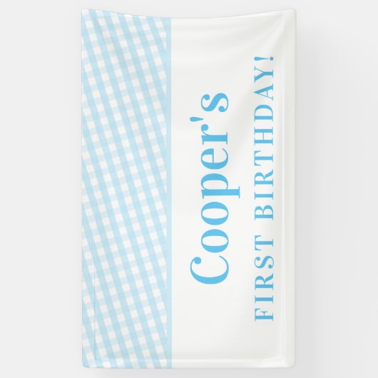 KINDER PARTIJ gingham patroonjongen bleek blauw Spandoek (Verticaal)