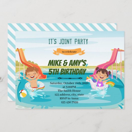 Kinder partij van watersilde-jongen kaart (Voorkant / Achterkant)