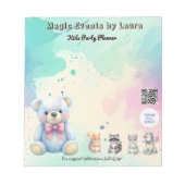 Kinder Party Planner Pastel Teddy Bear QR Code Log Notitieblok (Voorkant)