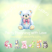 Kinder Party Planner Pastel Teddy Bear QR Code Log Raamsticker (Vel 3)