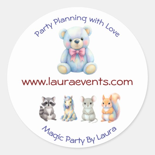 Kinder Party Planner Pastel Teddy Bear QR Code Log Ronde Sticker (Voorkant)