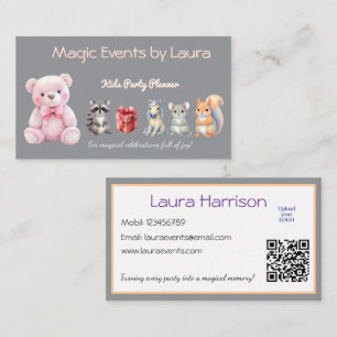 Kinder Party Planner Pastel Teddy Bear QR Code Log Visitekaartje