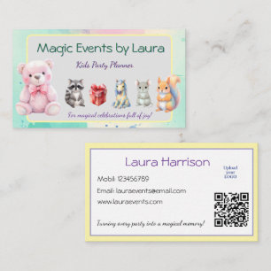 Kinder Party Planner Pastel Teddy Bear QR Code Log Visitekaartje