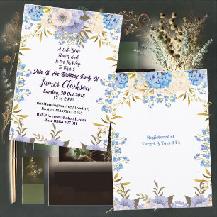 Kinder Pastel Blue Little Flower Bud Floral Birthd Kaart