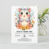 Kinder pastel hamster verjaardag kaart (Staand voorkant)