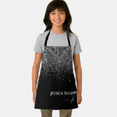 Kinder persoonlijke zwarte glitter-monogram naam schort (Insitu)