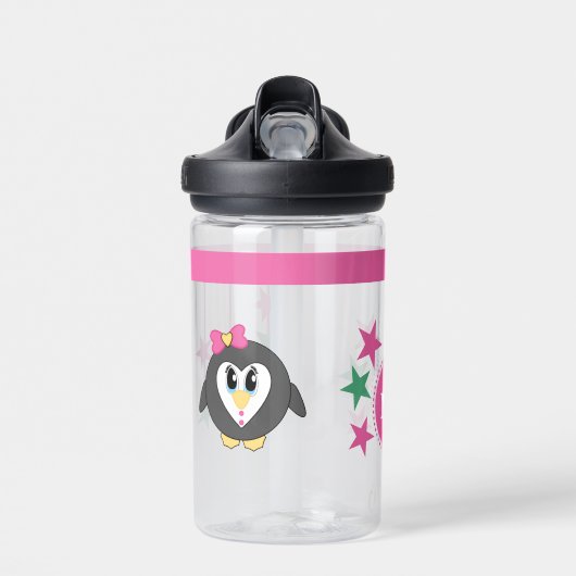 Kinder pinguïn voegt initialen toe roze CamelBak Waterfles (Voorkant)