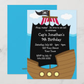 Kinder piratenschip verjaardagsfeest kaart (Voorkant / Achterkant)