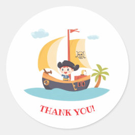 Kinder piratenschippartij bedankt ronde sticker