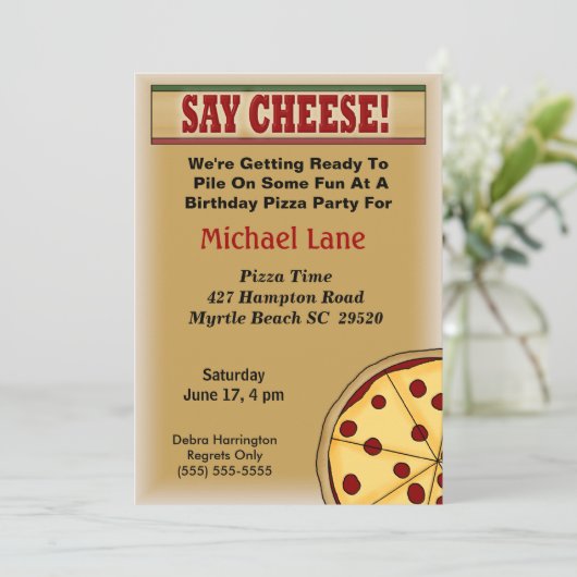 Kinder Pizza Verjaardagsuitnodiging Kaart (Staand voorkant)