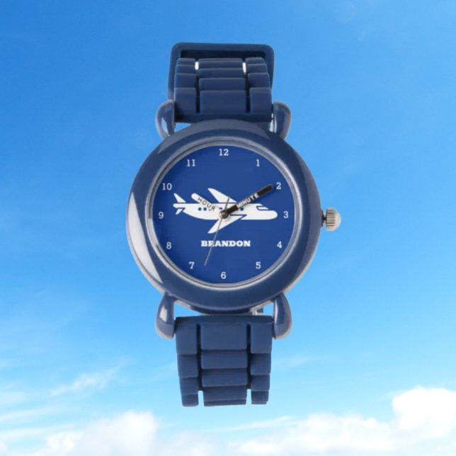 Kinder Plane Boys Blauw Aangepaste Naam Horloge (Creator heeft geüpload)
