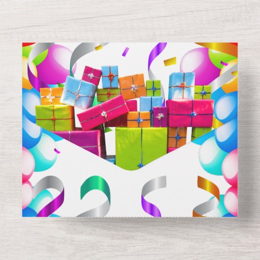 Kinder plezier ballon streamers feest vieren all in one uitnodiging (Achterkant)