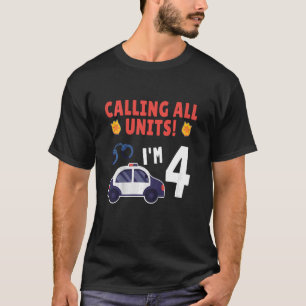 Kinder politiewagen vierde verjaardag 4 jaar oude t-shirt