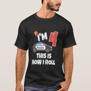 Kinder politiewagen vierde verjaardag 4 jaar oude  t-shirt