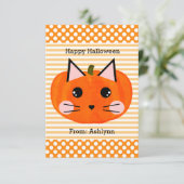 Kinder pompoen Cat Halloween Kaart (Staand voorkant)