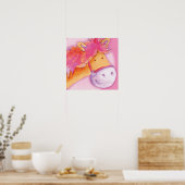 Kinder pony roze en oranje vierkant poster afdrukk (Keuken)