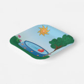 Kinder pool onder een boom papieren bordje (Gebogen)