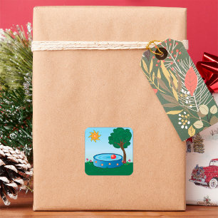 Kinder pool onder een boom vierkante sticker