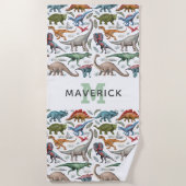 Kinder prehistorische dinosaurus monogram strandlaken (Voorkant)