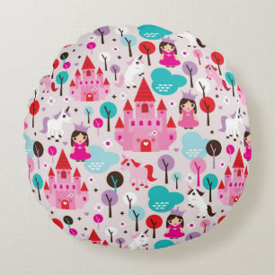 kinder prinses castle en unicorn rond kussen