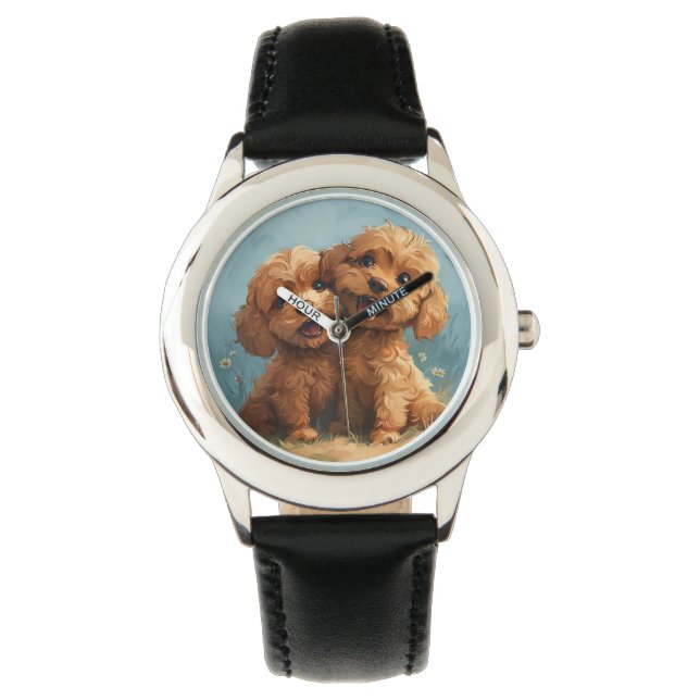 Kinder puppy  lederen horloge (Voorkant)