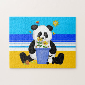 Kinder puzzel panda op het strand