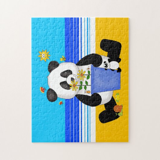 Kinder puzzel panda op het strand legpuzzel (Verticaal)