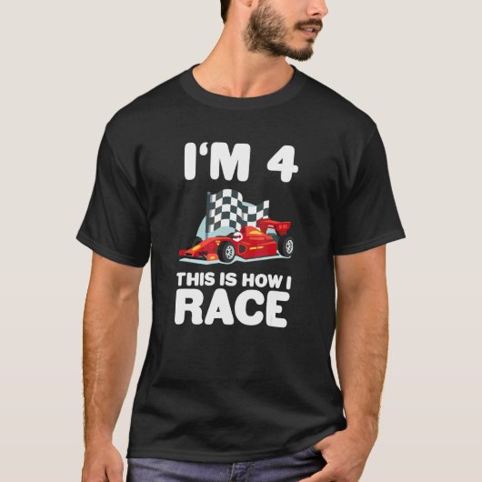 Kinder raceauto 4e Verjaardag 4 Vier Peuter Formul T-shirt (Voorkant)