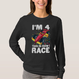 Kinder raceauto 4e Verjaardag 4 Vier Peuter Formul T-shirt