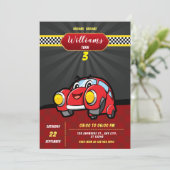 Kinder raceauto's Verjaardagsfeestuitnodiging Kaart (Staand voorkant)