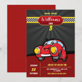 Kinder raceauto's Verjaardagsfeestuitnodiging Kaart (Voorkant / Achterkant)
