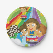 Kinder races op een Bord van regenboogpapier (Voorkant)