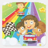 Kinder races op een regenboogvierkant Sticker (Voorkant)