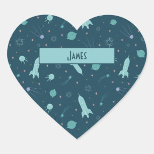 Kinder raketschild naar ruimtevaartsatoren hart sticker