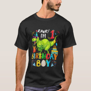 Kinder Rawr Ik ben 1e Verjaardags Jongen Dinosauru T-shirt